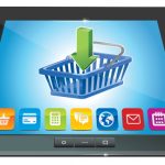 tablet pc with shopping cart icon