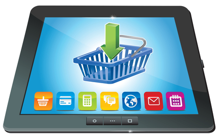 tablet pc with shopping cart icon