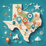 A stylized map of Texas overlaid with icons like location pins, magnifying glasses, and upward-trending graphs to symbolize local SEO success