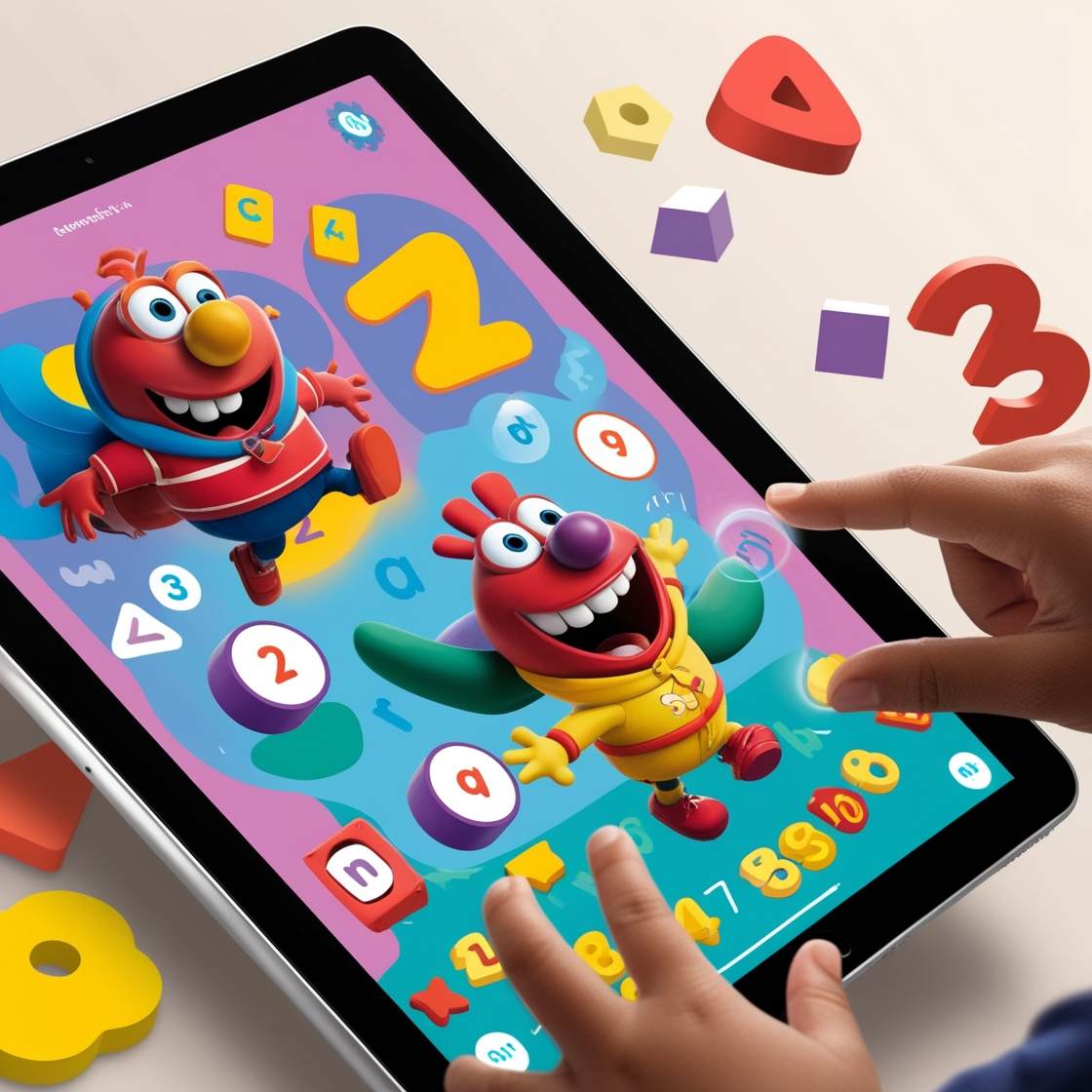 a child playing an educational game on a tablet