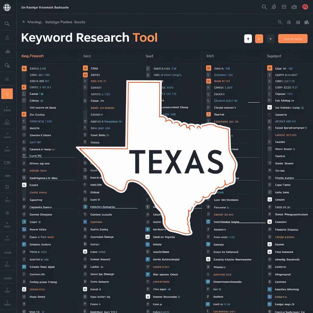 An image of a keyword research tool interface focused on Texas-specific keywords.