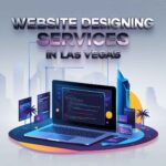 digital illustration titled 'Website Designing Services in Las Vegas' in bold, large, metallic silver fonts