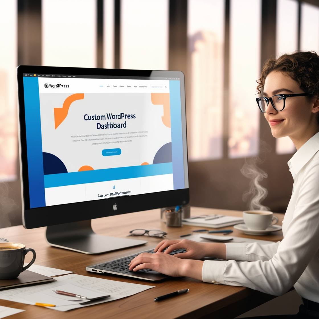high-resolution monitor displaying a WordPress dashboard in the background