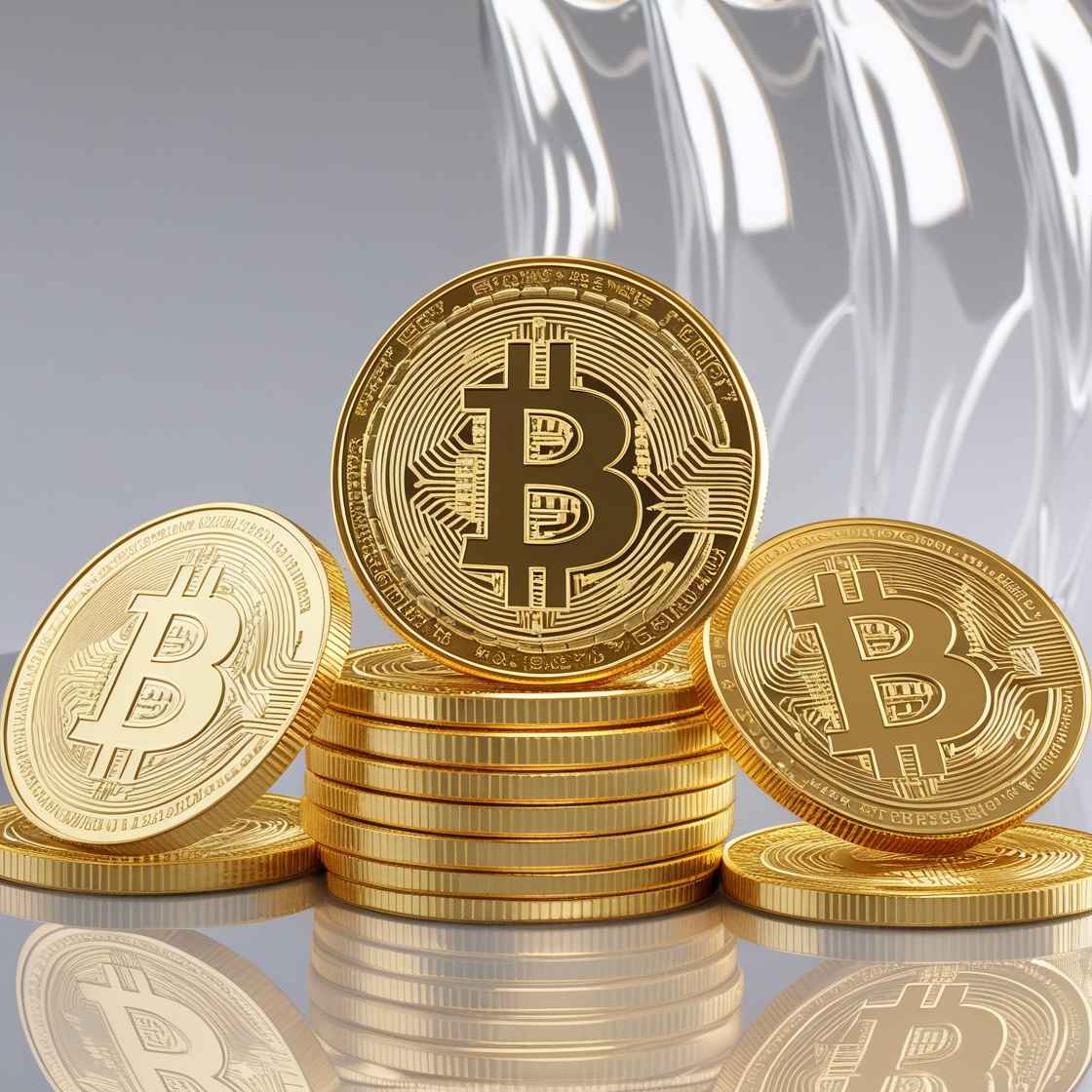 Pure golden set of bitcoins with clear background