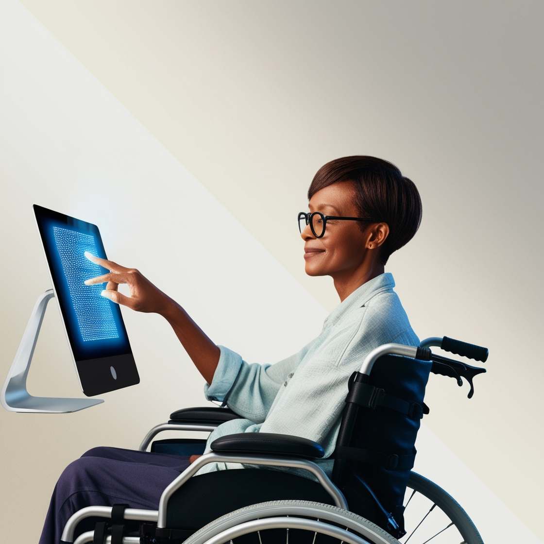 a blind person reading on a computer